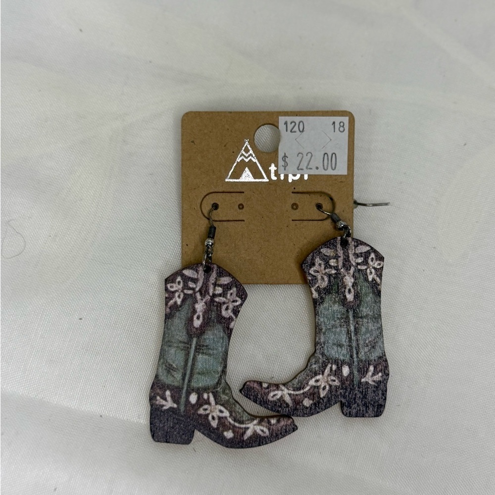 Wooden Western Boot Earrings